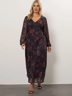 Yours Curve Mesh Balloon Sleeve Dress Black Outlet