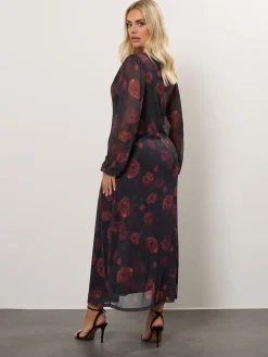 Yours Curve Mesh Balloon Sleeve Dress Black Outlet