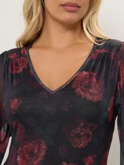 Yours Curve Mesh Balloon Sleeve Dress Black Outlet