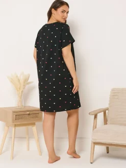 Yours Curve Black Placket Nightdress