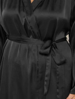 Yours Curve Satin Robe Black Outlet