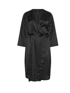 Yours Curve Satin Robe Black Outlet