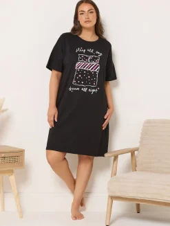 Yours Curve Black Sleep All Day Sleeptee Nightdress Outlet