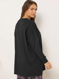 Yours Curve Black Stars Take You Long Sleeve Pyjamas and Tops Set Best