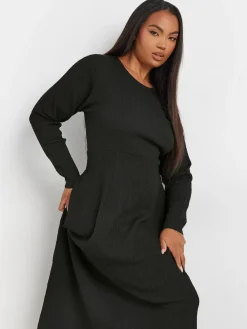 Yours Curve Black Textured Flared Maxi Dress Sale