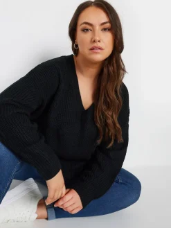 Yours Curve Black V-Neck Knitted Jumper Online