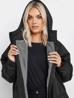 Yours Curve Black Waterproof Fleece Lined Robe Discount