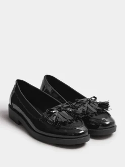 Yours Curve Black Wide Fit Extra Wide Fit Tassel Patent Loafers