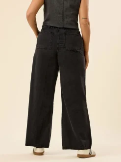 Yours Curve Wide Fit Wide Leg Seam Front Jeans Black Hot