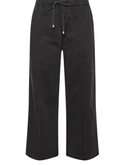 Yours Curve Wide Fit Wide Leg Seam Front Jeans Black Hot