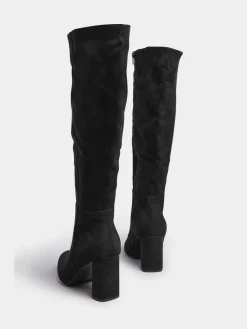 Yours Curve Black Wide Fit Wide Fit Heeled Micro Knee High Boots Clearance