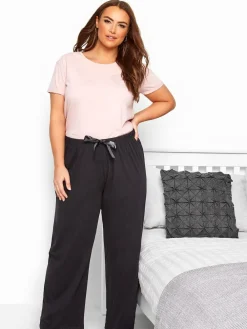 Yours Curve Black Wide Leg 100% Cotton Pyjamas Hot