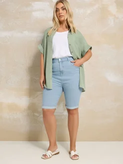 Yours Curve Blue Basic Denim Shorts Clearance