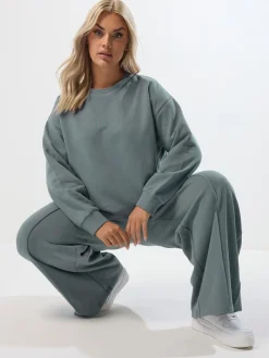 Yours Curve Crew Neck Sweatshirt Joggers Set Blue Sale