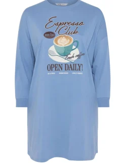 Yours Curve Long Sleeve Nightdress Blue Best