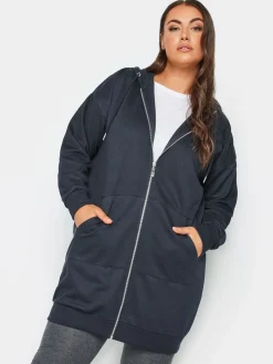 Yours Curve Longline Zip Through Hoodie Blue Discount