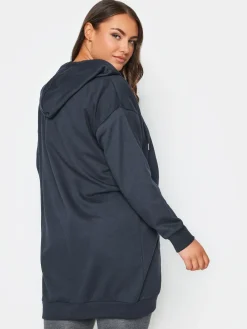 Yours Curve Longline Zip Through Hoodie Blue Discount