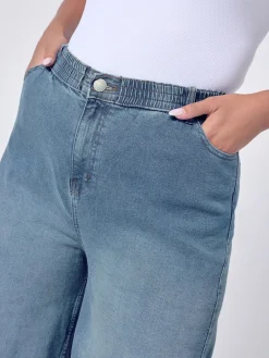 Yours Curve Blue Wide Leg Pull On Puddle Jeans Sale