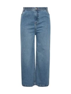 Yours Curve Blue Wide Leg Pull On Puddle Jeans Sale