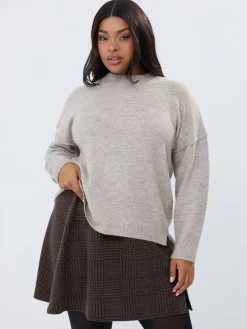 Yours Curve Check Mini Skirt Brown New