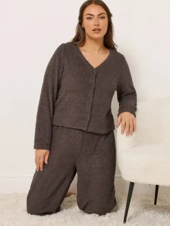 Yours Curve Chenille Cardigan Brown Outlet