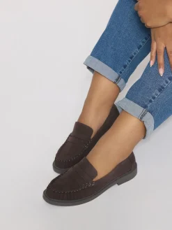 Yours Curve Extra Wide Fit Extra Wide Fit Ruched Loafers Brown