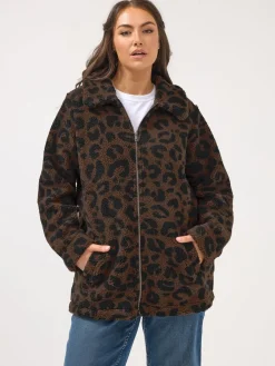 Yours Curve Brown Heavy Borg Zip Thru Fleece