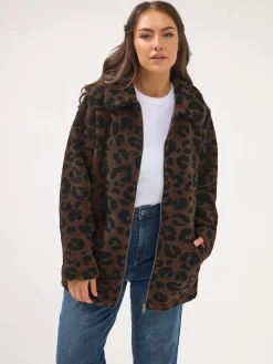 Yours Curve Brown Heavy Borg Zip Thru Fleece