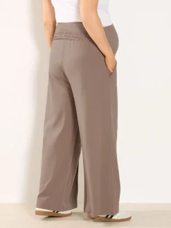 Yours Curve Maternity Wide Leg Joggers With Pockets Brown Outlet