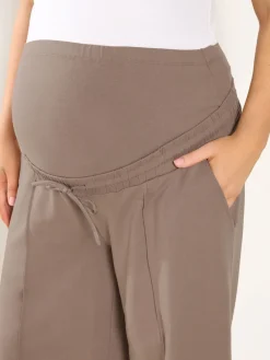 Yours Curve Maternity Wide Leg Joggers With Pockets Brown Outlet