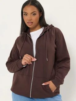 Yours Curve Brown Zip Thru Hoodie New