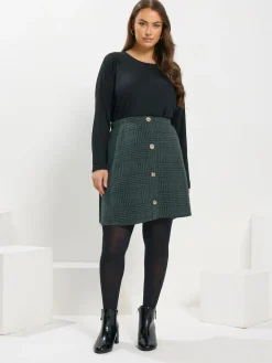 Yours Curve Green Button Front Skirt Clearance