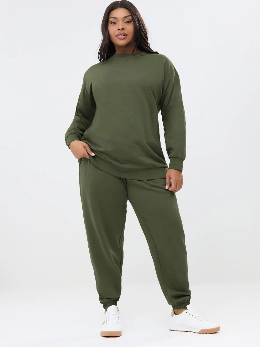 Yours Curve Green Crewneck Sweatshirt & Cuffed Joggers Set