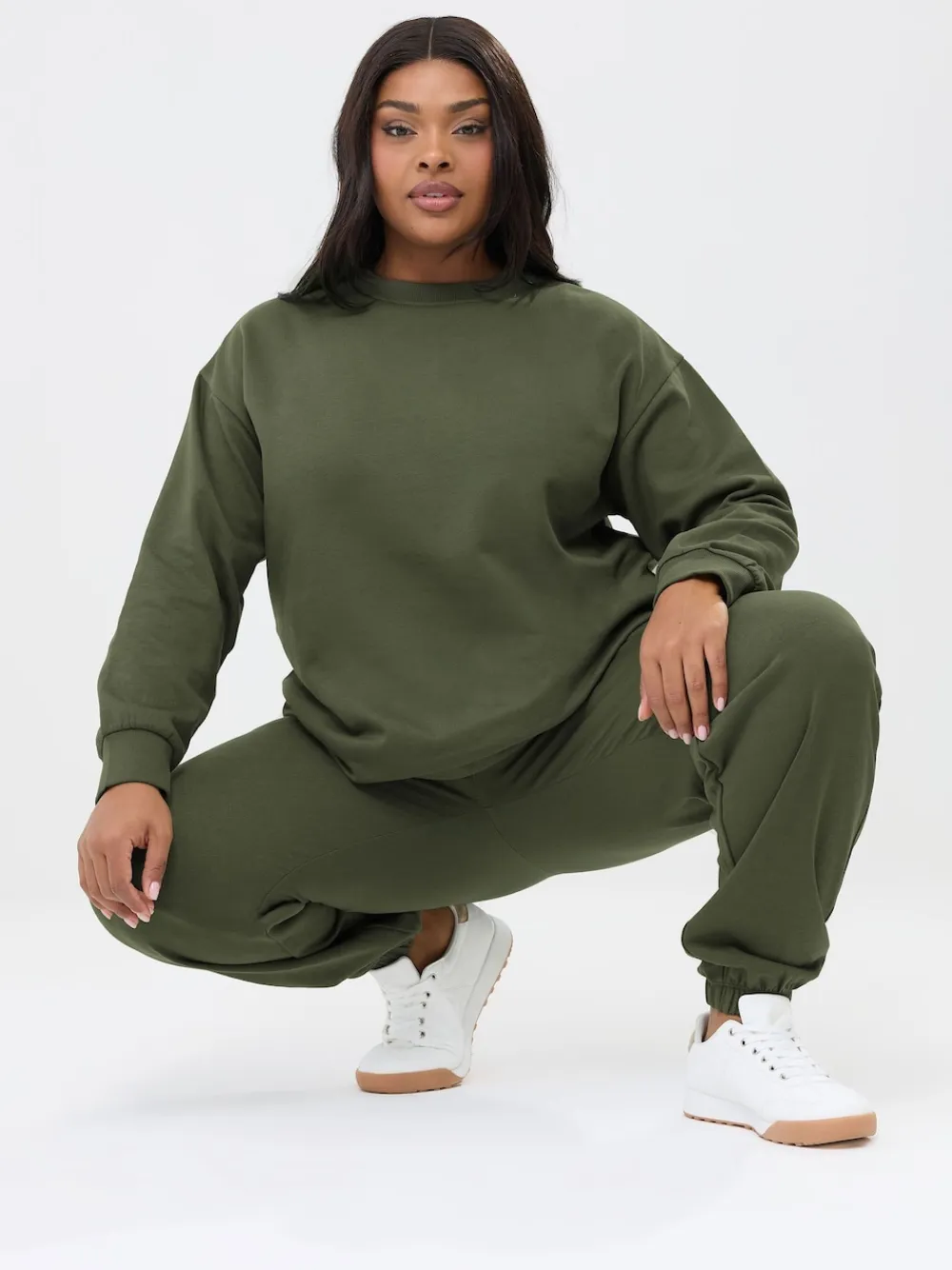 Yours Curve Green Crewneck Sweatshirt & Cuffed Joggers Set