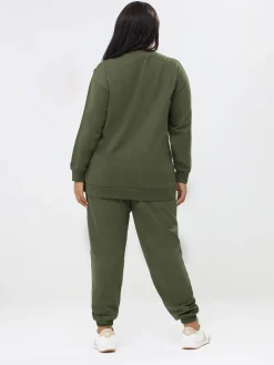 Yours Curve Green Crewneck Sweatshirt & Cuffed Joggers Set