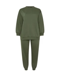 Yours Curve Green Crewneck Sweatshirt & Cuffed Joggers Set