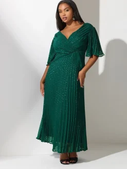 Yours Curve London Metallic Pleated Wrap Dress Green Hot
