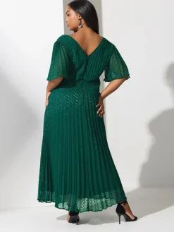 Yours Curve London Metallic Pleated Wrap Dress Green Hot