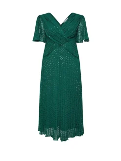 Yours Curve London Metallic Pleated Wrap Dress Green Hot