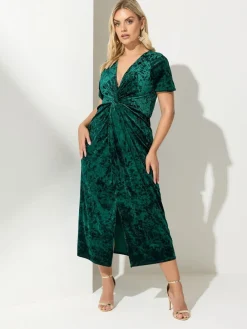 Yours Curve London Velvet Knot Dress Green New