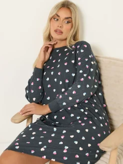 Yours Curve Grey Long Sleeve Nightdress Clearance