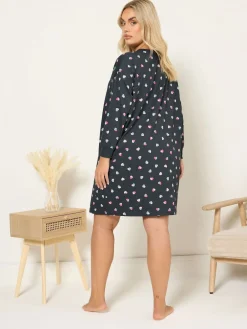 Yours Curve Grey Long Sleeve Nightdress Clearance