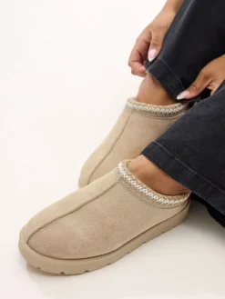 Yours Curve Faux Suede Embroidered Mules Natural Discount