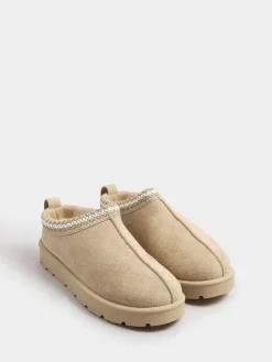 Yours Curve Faux Suede Embroidered Mules Natural Discount