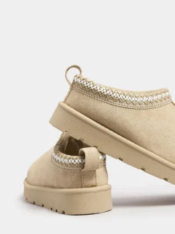 Yours Curve Faux Suede Embroidered Mules Natural Discount