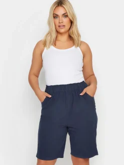 Yours Curve Cool 100% Cotton Shorts Navy Blue Sale