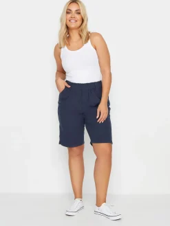 Yours Curve Cool 100% Cotton Shorts Navy Blue Sale