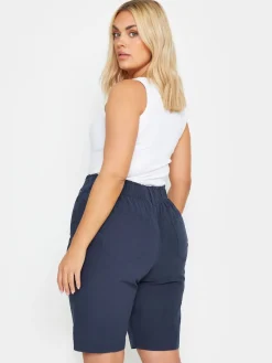 Yours Curve Cool 100% Cotton Shorts Navy Blue Sale