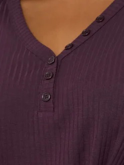 Yours Curve Henley Ribbed Swing Blouse Purple New