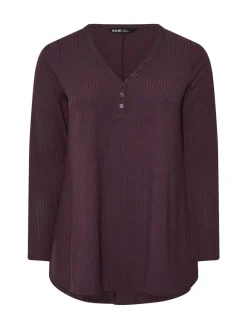 Yours Curve Henley Ribbed Swing Blouse Purple New